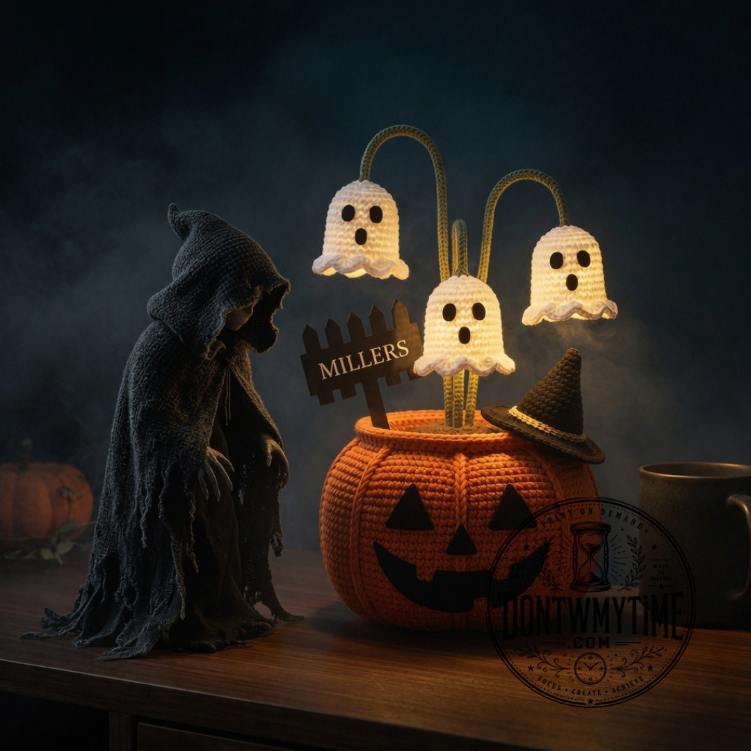 2 Crochet Pumpkin Ghost Lamp – Halloween Table Decor — image 2