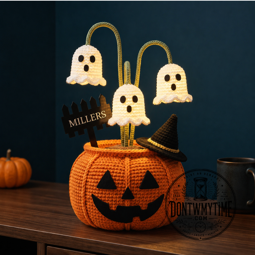 Crochet Pumpkin Ghost Lamp - Halloween Table Decor