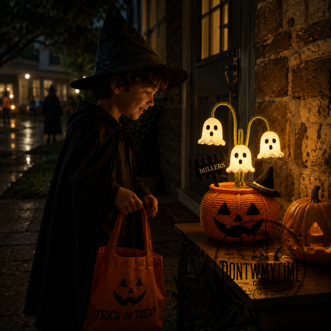 4 Crochet Pumpkin Ghost Lamp – Halloween Table Decor — image 3