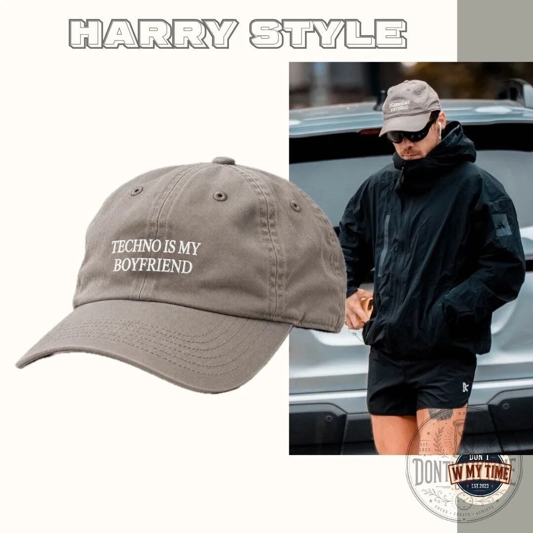 Harry Styles Techno Is My Boyfriend Embroidered Charcoal Dad Hat