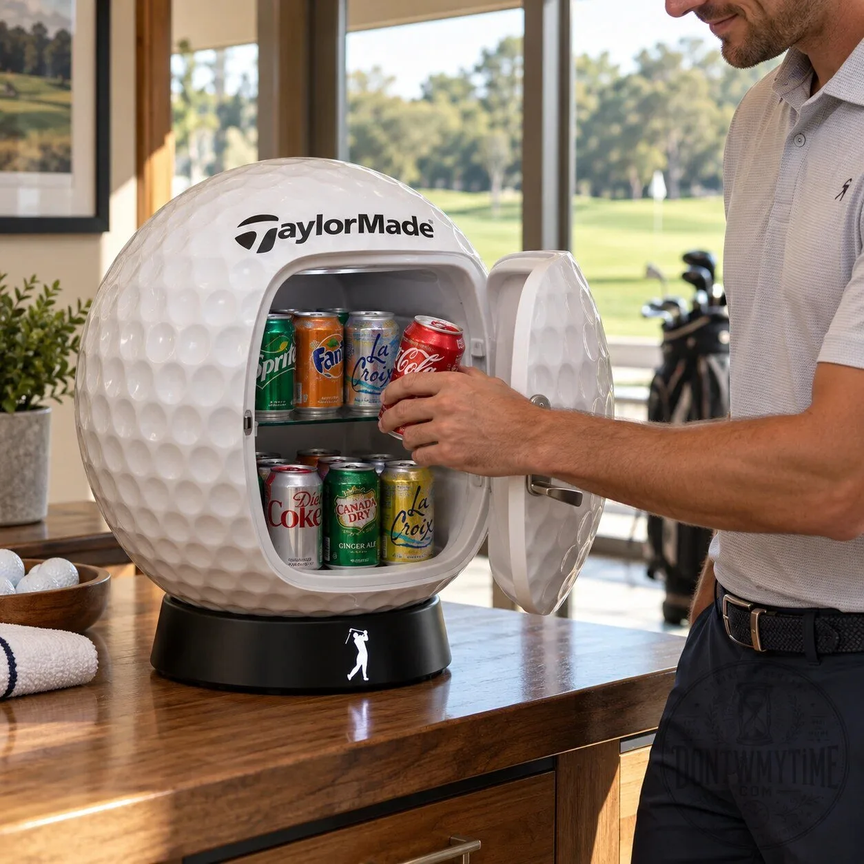 TaylorMade Golf Ball Shaped Mini Fridge – Golf Themed Cooler 11 TaylorMade Golf Ball Shaped Mini Fridge – Golf Themed Cooler product image showing design and details