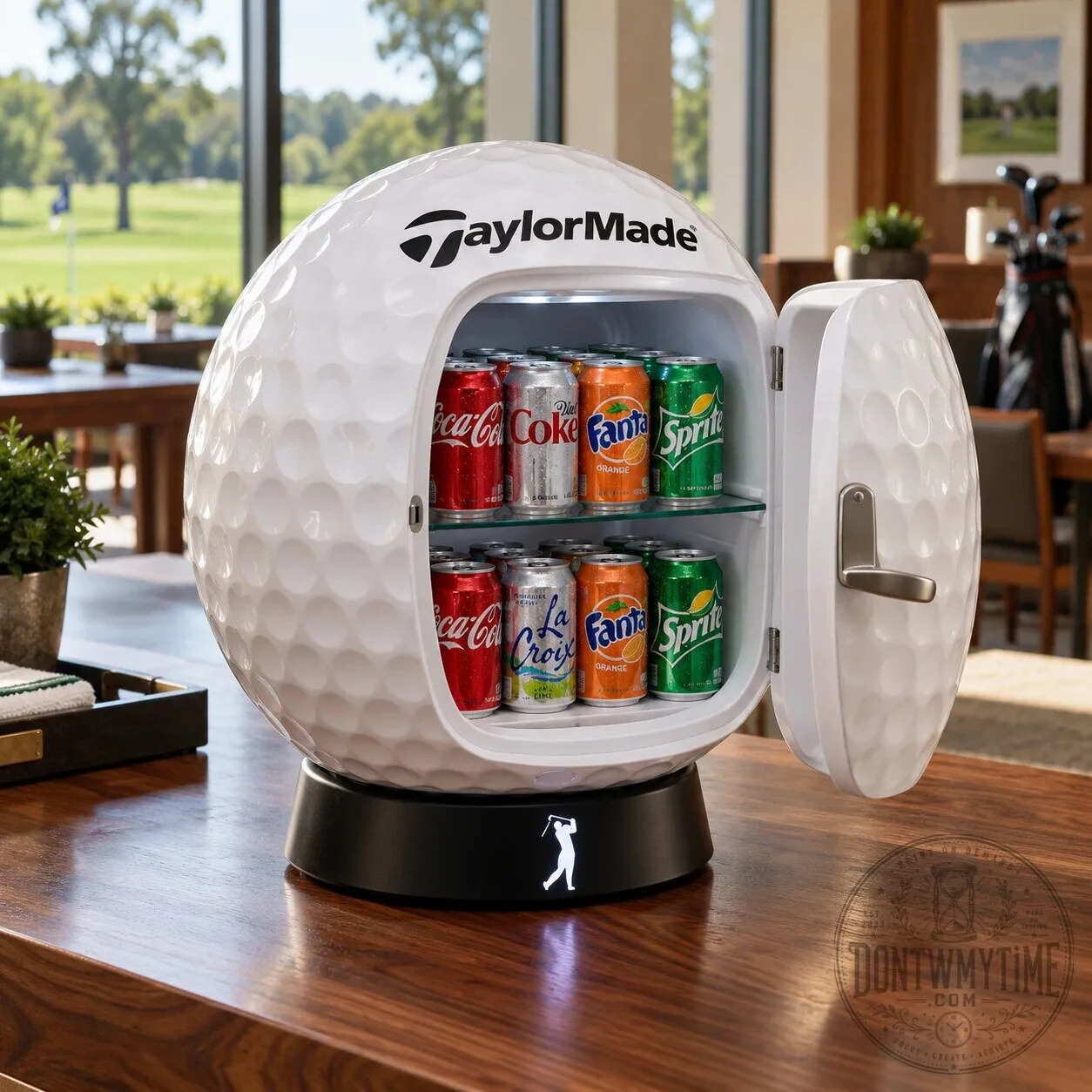 TaylorMade Golf Ball Shaped Mini Fridge – Golf Themed Cooler 12 TaylorMade Golf Ball Shaped Mini Fridge – Golf Themed Cooler product image showing design and details