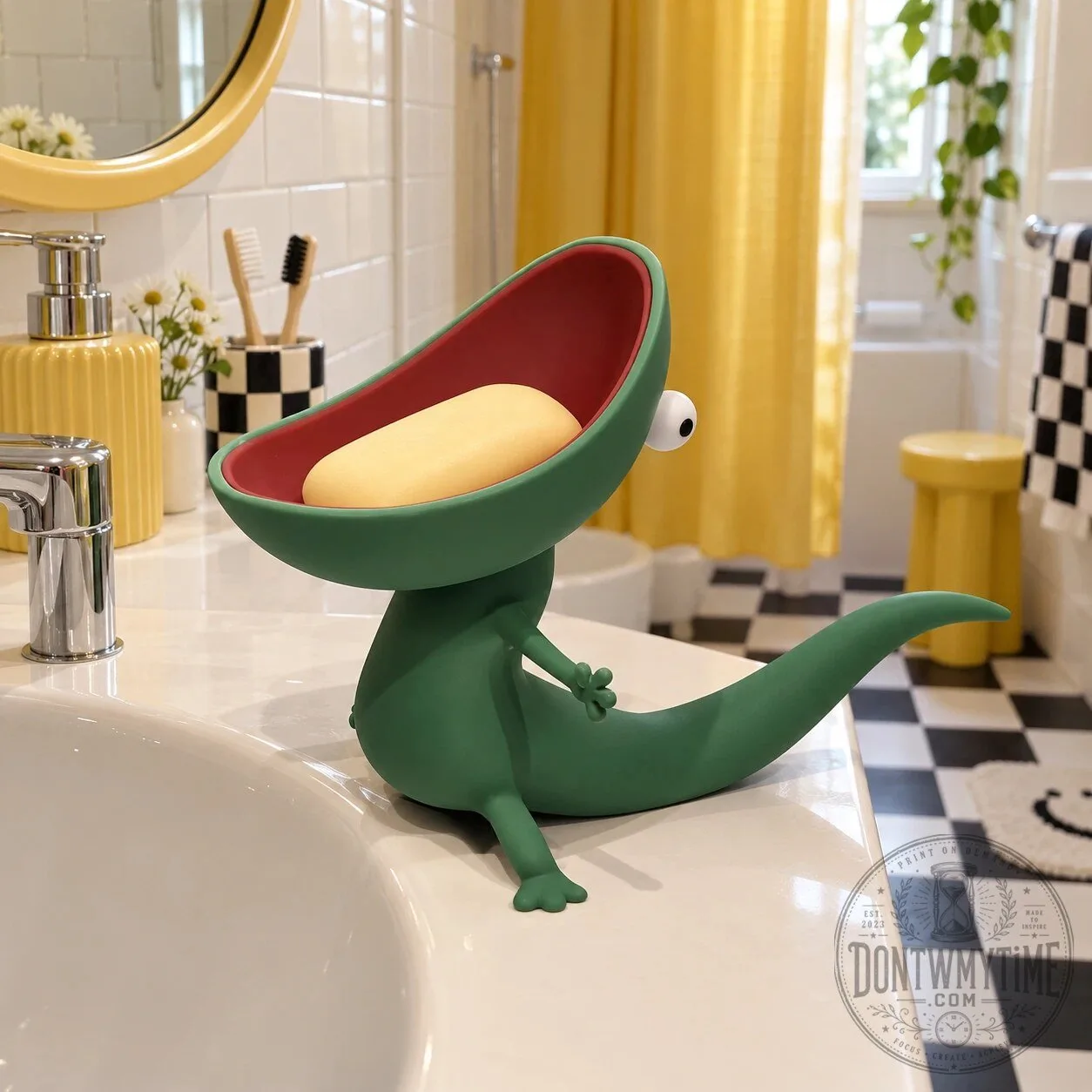 WobblyBuddy Cute Green Lizard Open Mouth Soap Dish Holder