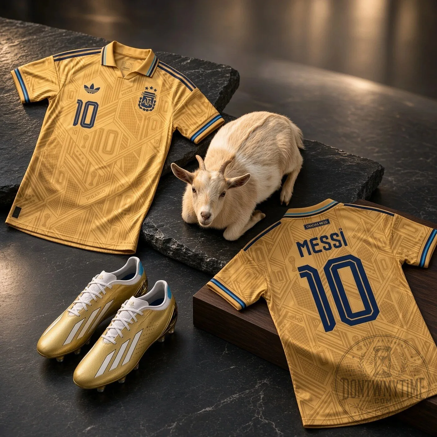 Lionel Messi Argentina Gracias Messi Special Edition Gold GOAT Jersey