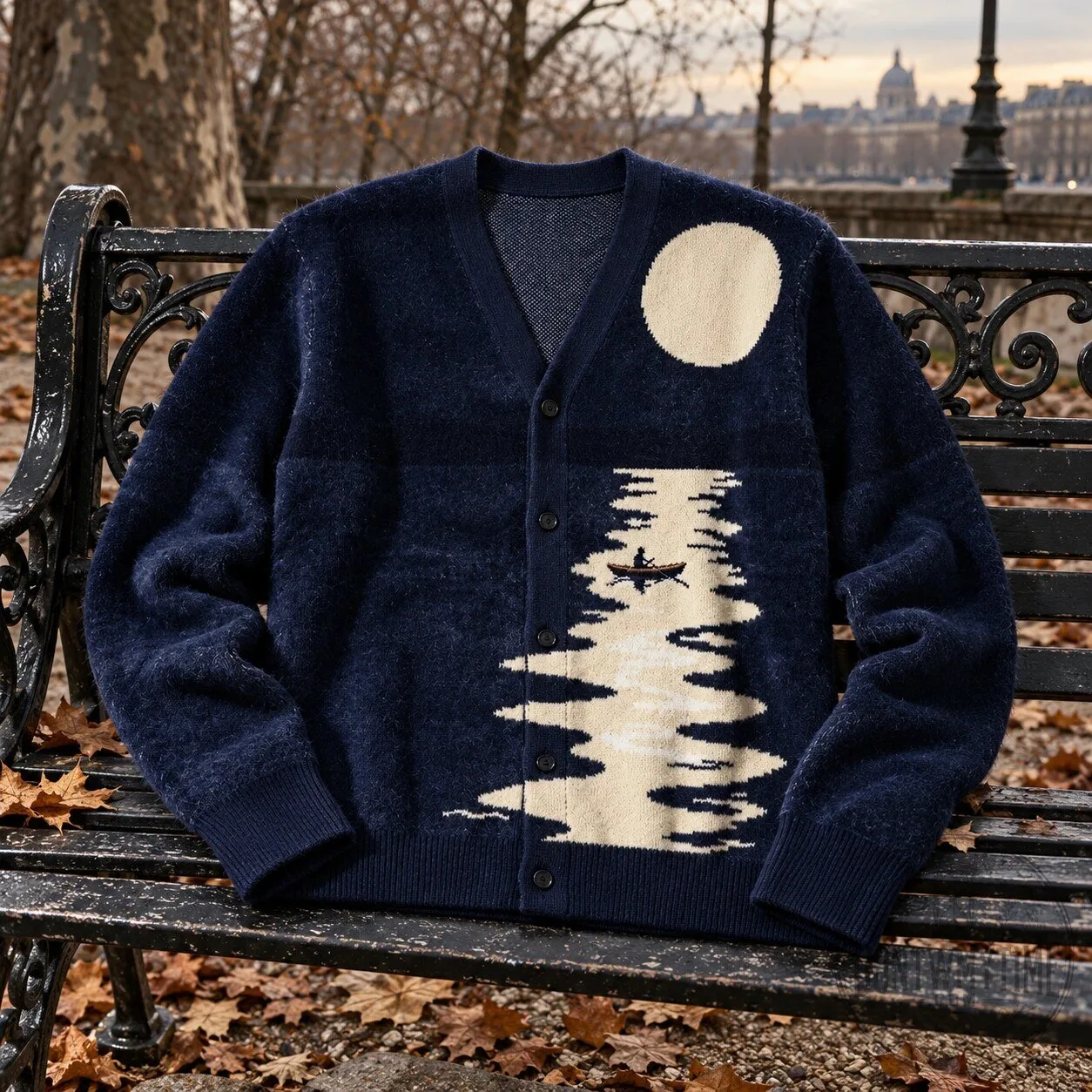 Moonlit Cardigan River Graphic Knit Sweater