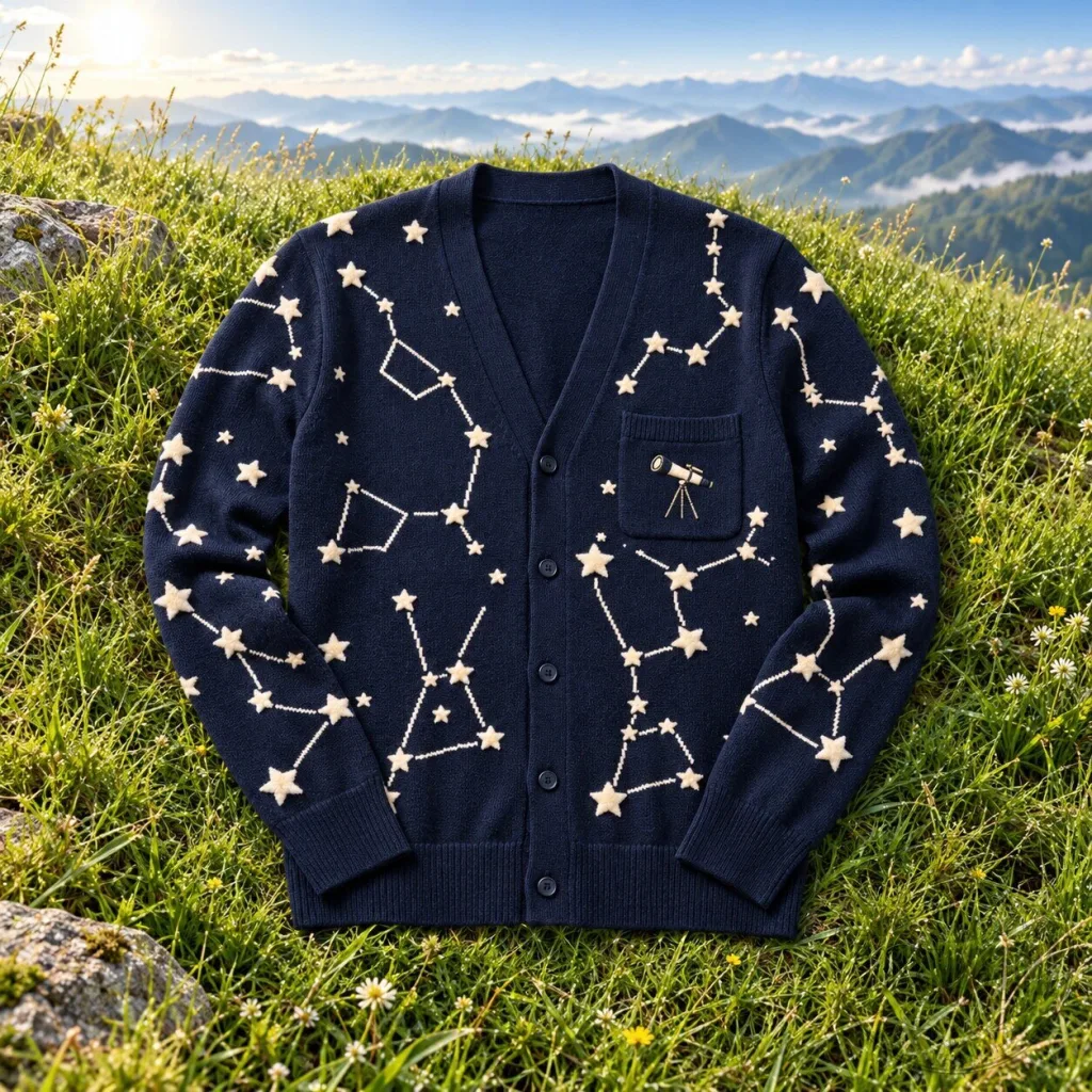 Stargazer Cardigan Celestial Star Pattern Graphic Knit Sweater Stargazer Cardigan Celestial Star Pattern Graphic Knit Sweater