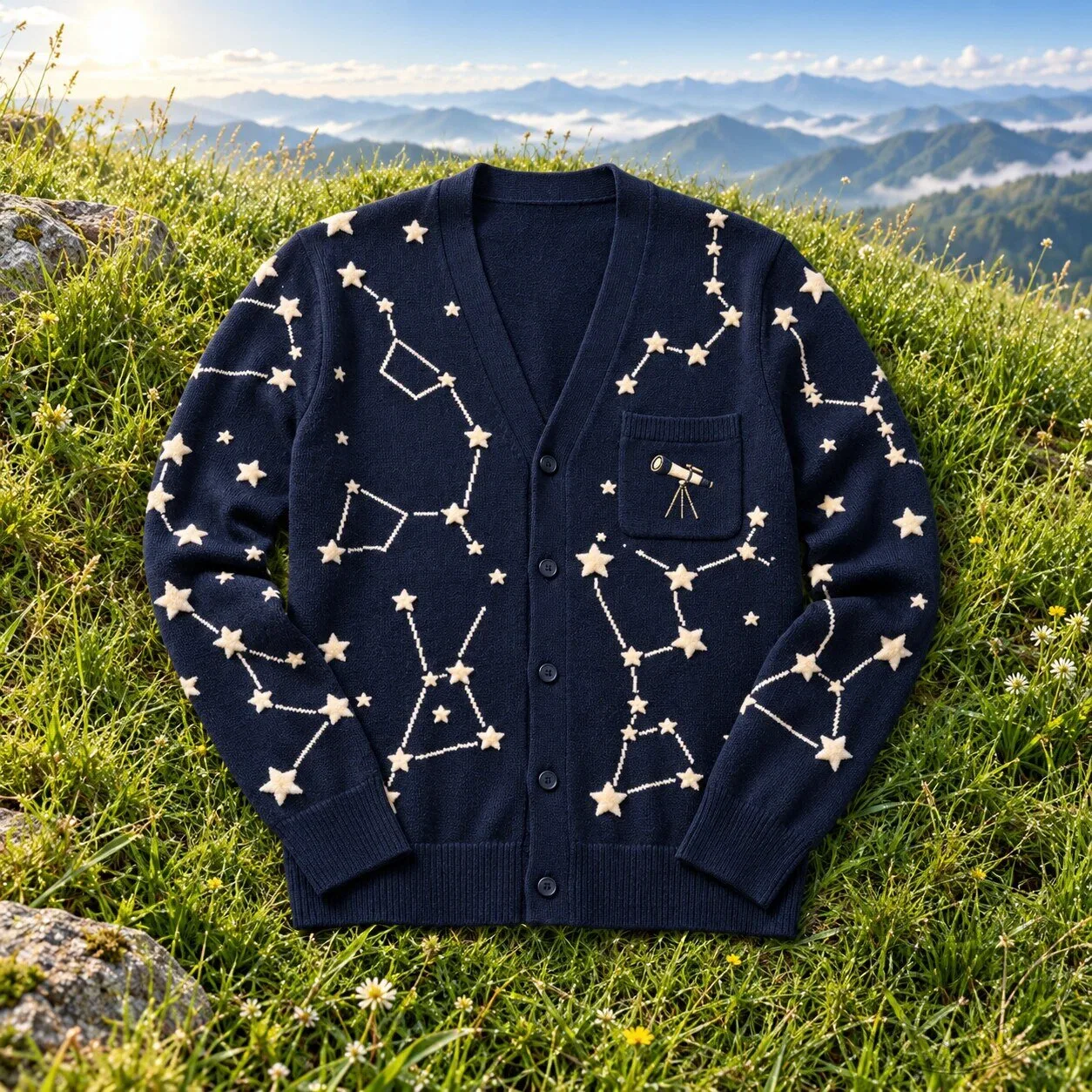 Stargazer Cardigan Celestial Star Pattern Graphic Knit Sweater 5 Stargazer Cardigan Celestial Star Pattern Graphic Knit Sweater product image showing design and details