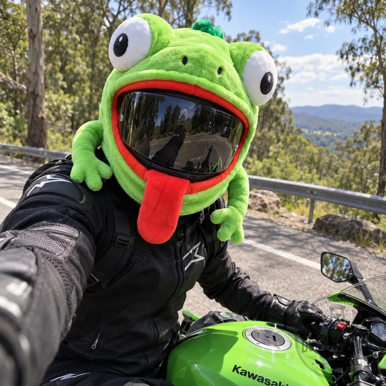 Green Lizard Motorcycle Helmet Cover Plush Funny Headgear 11 Green Lizard Motorcycle Helmet Cover Plush Funny Headgear product image showing design and details
