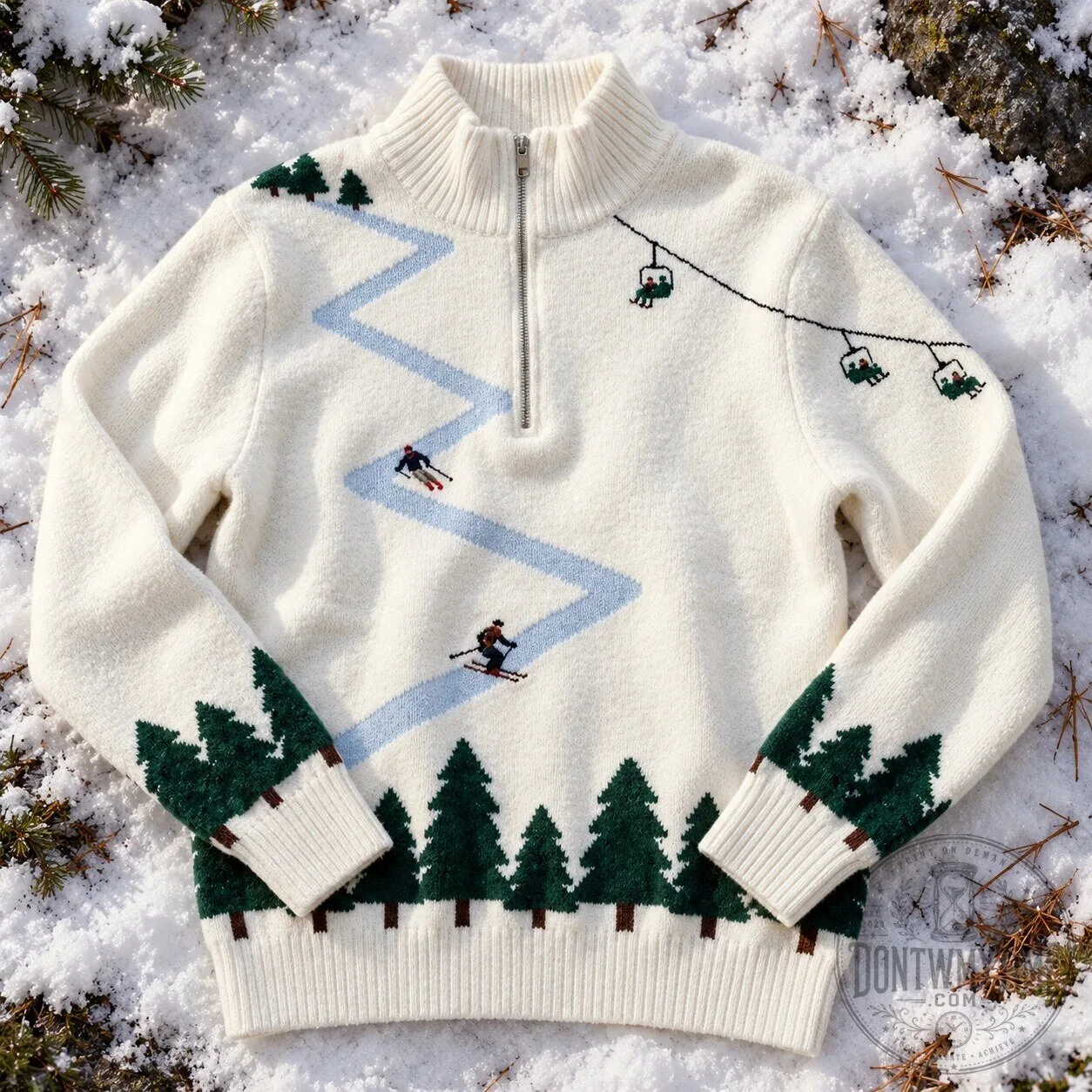 Ski Half-Zip Sweater Vintage Mountain Graphic Knitted Pullover