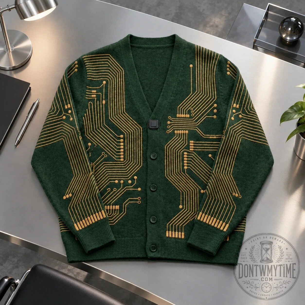 Circuit Cardigan Green Knitted Board Graphic V-Neck Sweater 9 Circuit Cardigan Green Knitted Board Graphic V-Neck Sweater product image showing design and details