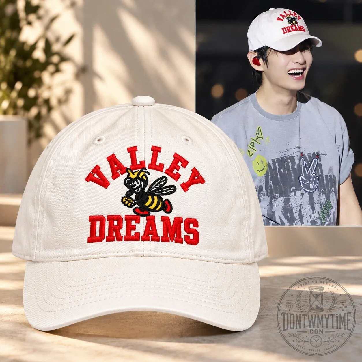 BTS Tahuyng V Valley Dreams Embroidered White Baseball Cap