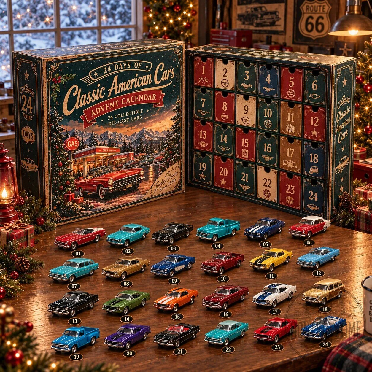 Classic American Cars Advent Calendar 2026 Diecast Model Toys Set 11 Classic American Cars Advent Calendar 2026 Diecast Model Toys Set product image showing design and details