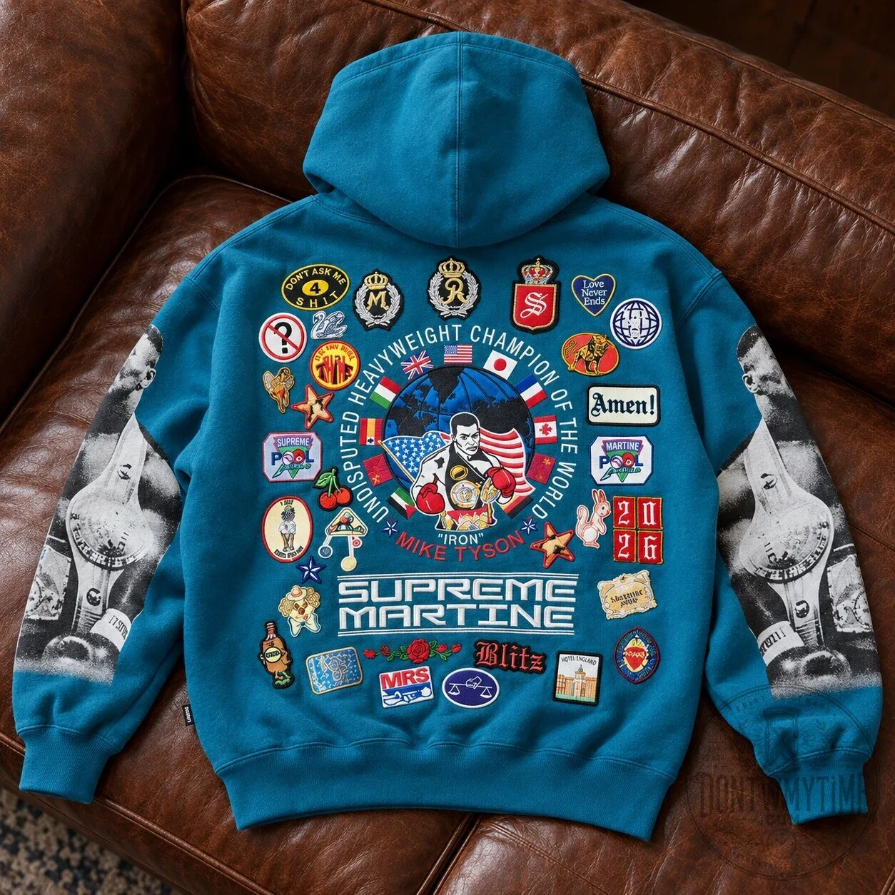 Supreme Martine Rose Mike Tyson Hoodie Multi Badge Teal Limited Hoodie 10 Supreme Martine Rose Mike Tyson Hoodie Multi Badge Teal Limited Hoodie product image showing design and details