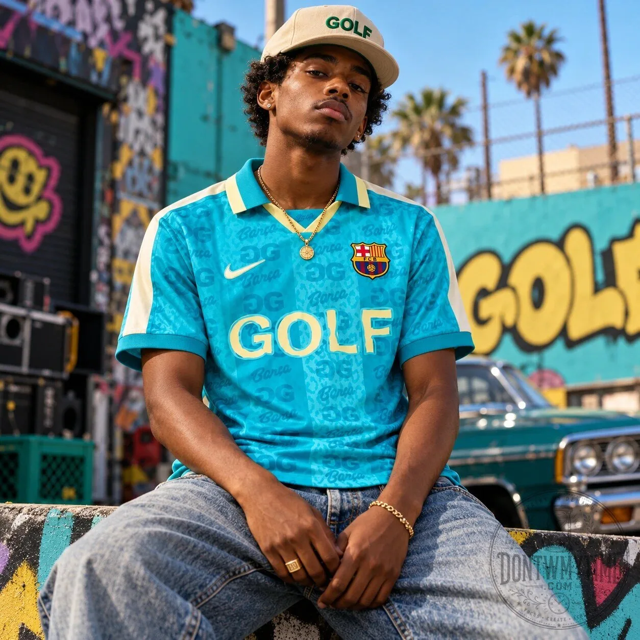 Golf Wang Tyler The Creator x FC Barcelona El Clasico Soccer Jersey 10 Golf Wang Tyler The Creator x FC Barcelona El Clasico Soccer Jersey product image showing design and details
