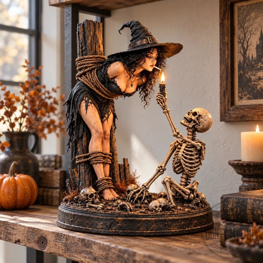 Gothic Witch and Skeleton Statue Halloween Tabletop Decor Best Edition Gothic Witch and Skeleton Statue Halloween Tabletop Decor Best Edition