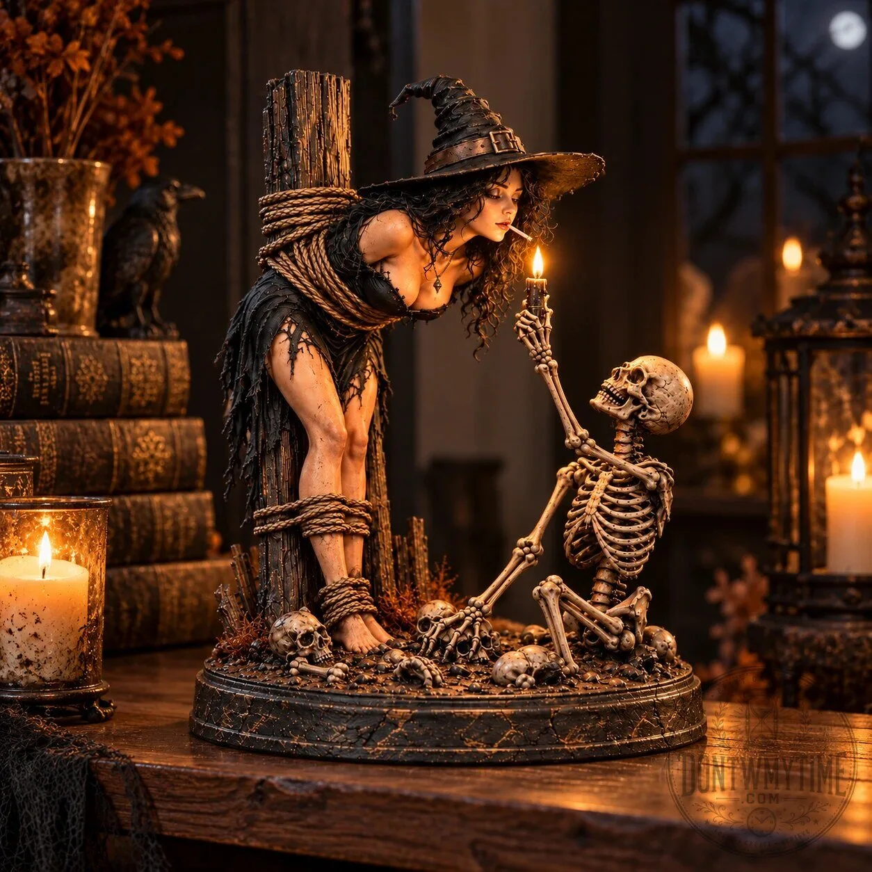 Gothic Witch and Skeleton Statue Halloween Tabletop Decor Best Edition 9 Gothic Witch and Skeleton Statue Halloween Tabletop Decor Best Edition product image showing design and details