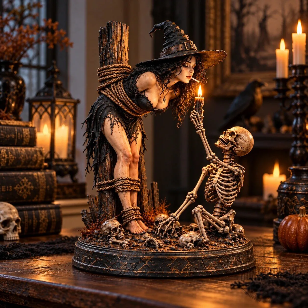 Gothic Witch and Skeleton Statue Halloween Tabletop Decor Best Edition 10 Gothic Witch and Skeleton Statue Halloween Tabletop Decor Best Edition product image showing design and details