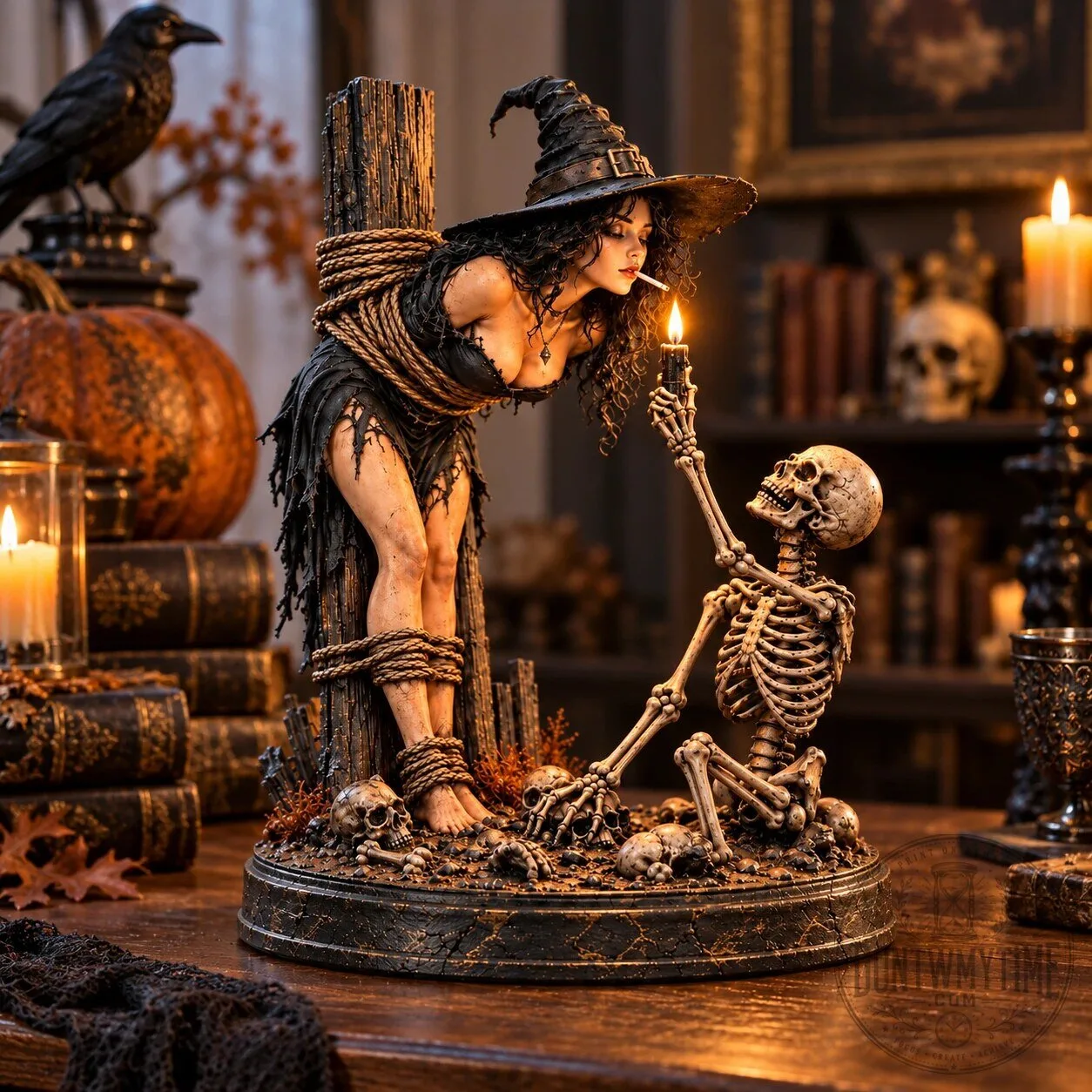Gothic Witch and Skeleton Statue Halloween Tabletop Decor Best Edition 11 Gothic Witch and Skeleton Statue Halloween Tabletop Decor Best Edition product image showing design and details