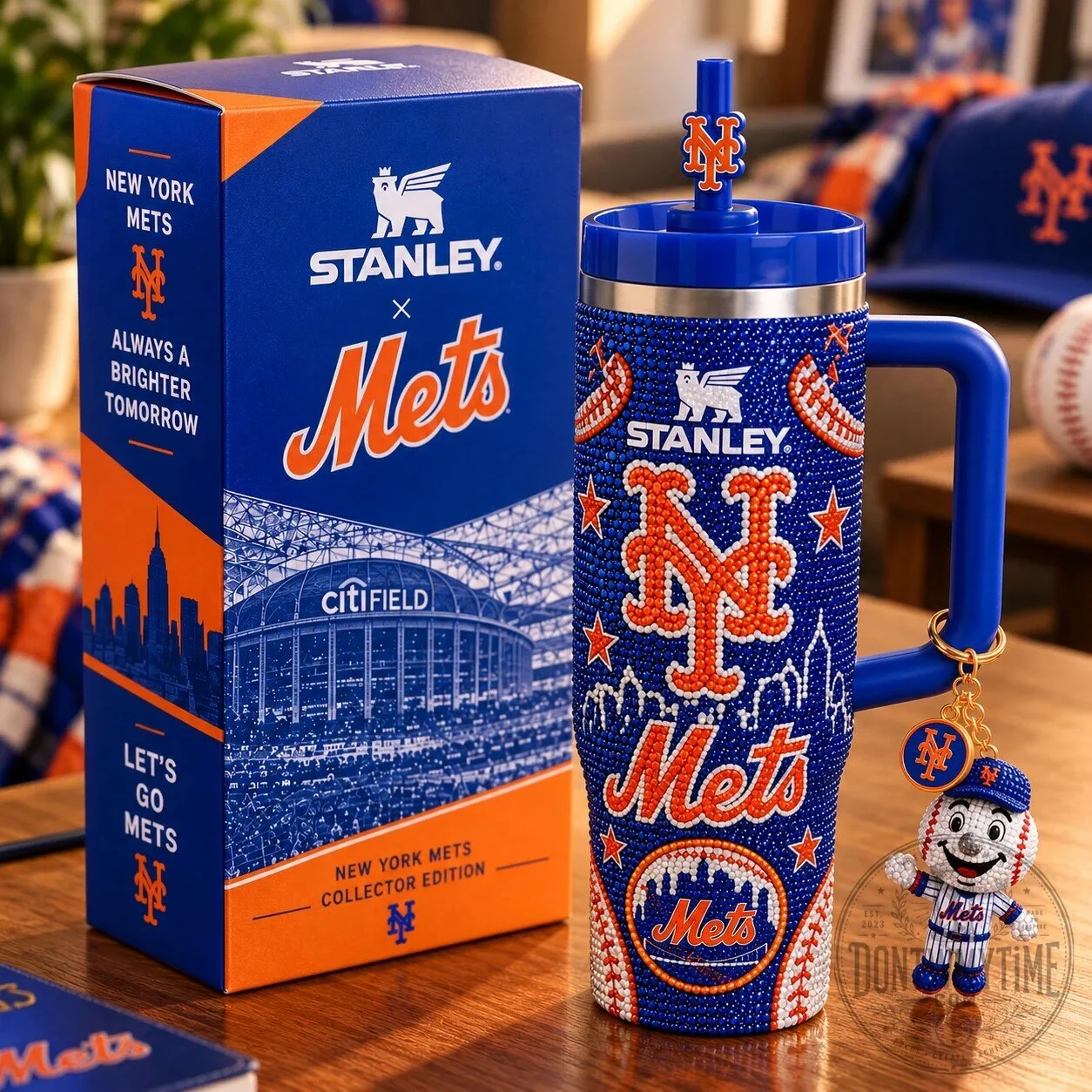 New York Mets Rhinestone Tumbler 40oz Stainless Steel Mug 8 New York Mets Rhinestone Tumbler 40oz Stainless Steel Mug product image showing design and details