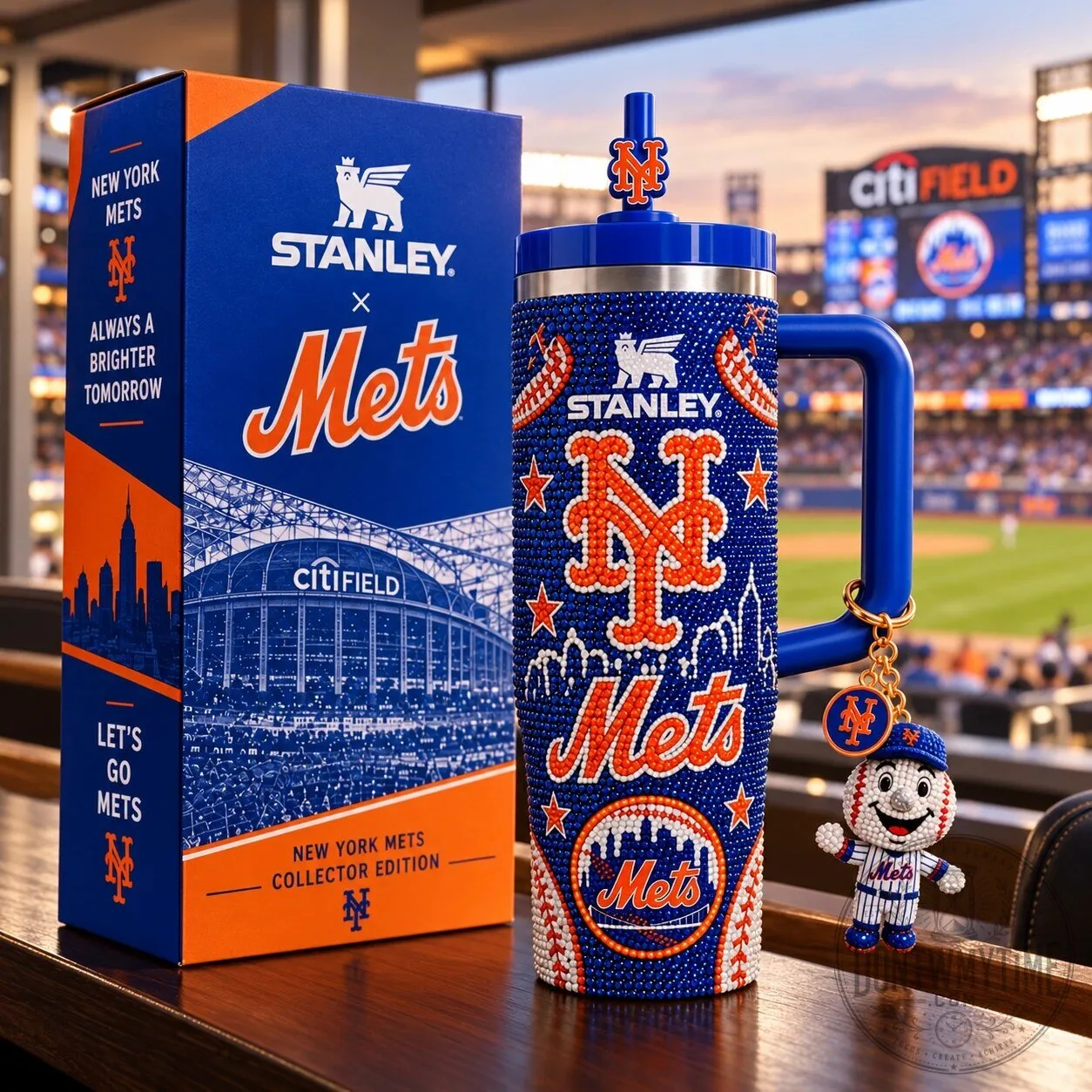 New York Mets Rhinestone Tumbler 40oz Stainless Steel Mug 10 New York Mets Rhinestone Tumbler 40oz Stainless Steel Mug product image showing design and details